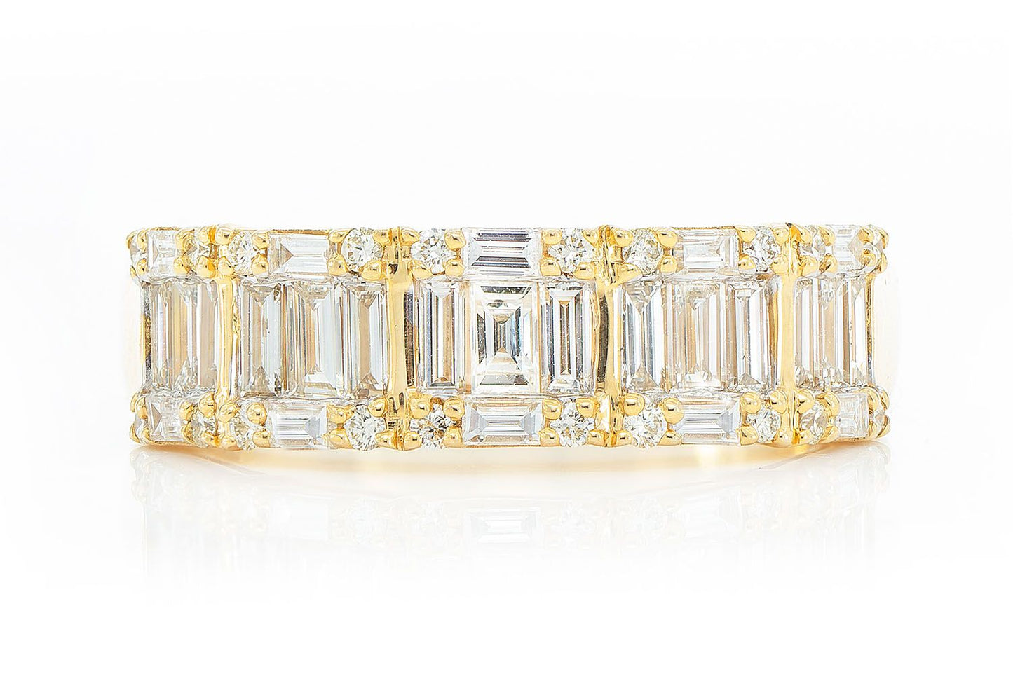 BAGUETTE AND ROUND DIAMOND BAND 14K SOLID GOLD 1.50CTW