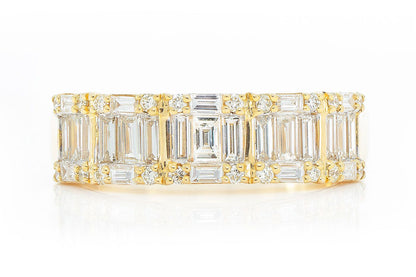 BAGUETTE AND ROUND DIAMOND BAND 14K SOLID GOLD 1.50CTW