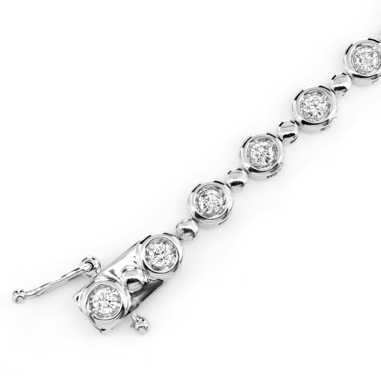 DIAMOND BEZEL BEADED LINK BRACELET 14K SOLID GOLD 1.75CTW