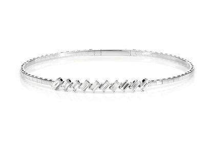 ANGLED DIAMOND BAGUETTE FLEX BANGLE BRACELET 14K SOLID GOLD 0.85CTW