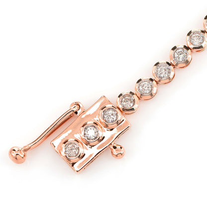 ROUND BEZEL SET DIAMOND LINK BRACELET 14K SOLID GOLD 1.00CTW