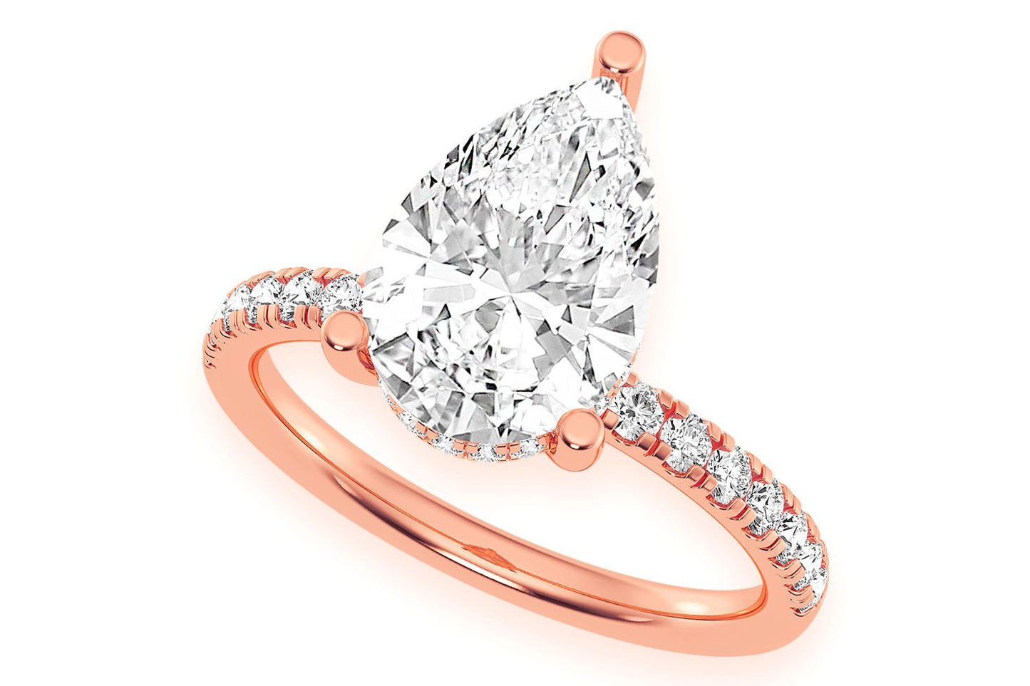 3.00CT PEAR SOLITAIRE - ONE ROW UNDER HALO - DIAMOND ENGAGEMENT RING