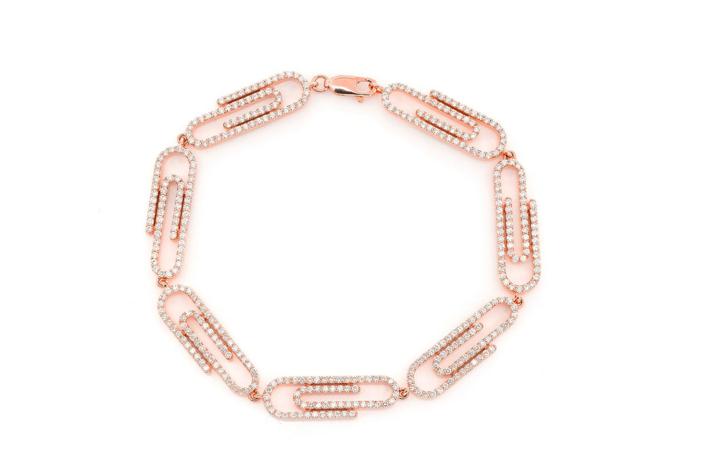 PAPER CLIP DIAMOND BRACELET 14K SOLID GOLD 3.50CTW