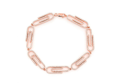 PAPER CLIP DIAMOND BRACELET 14K SOLID GOLD 3.50CTW