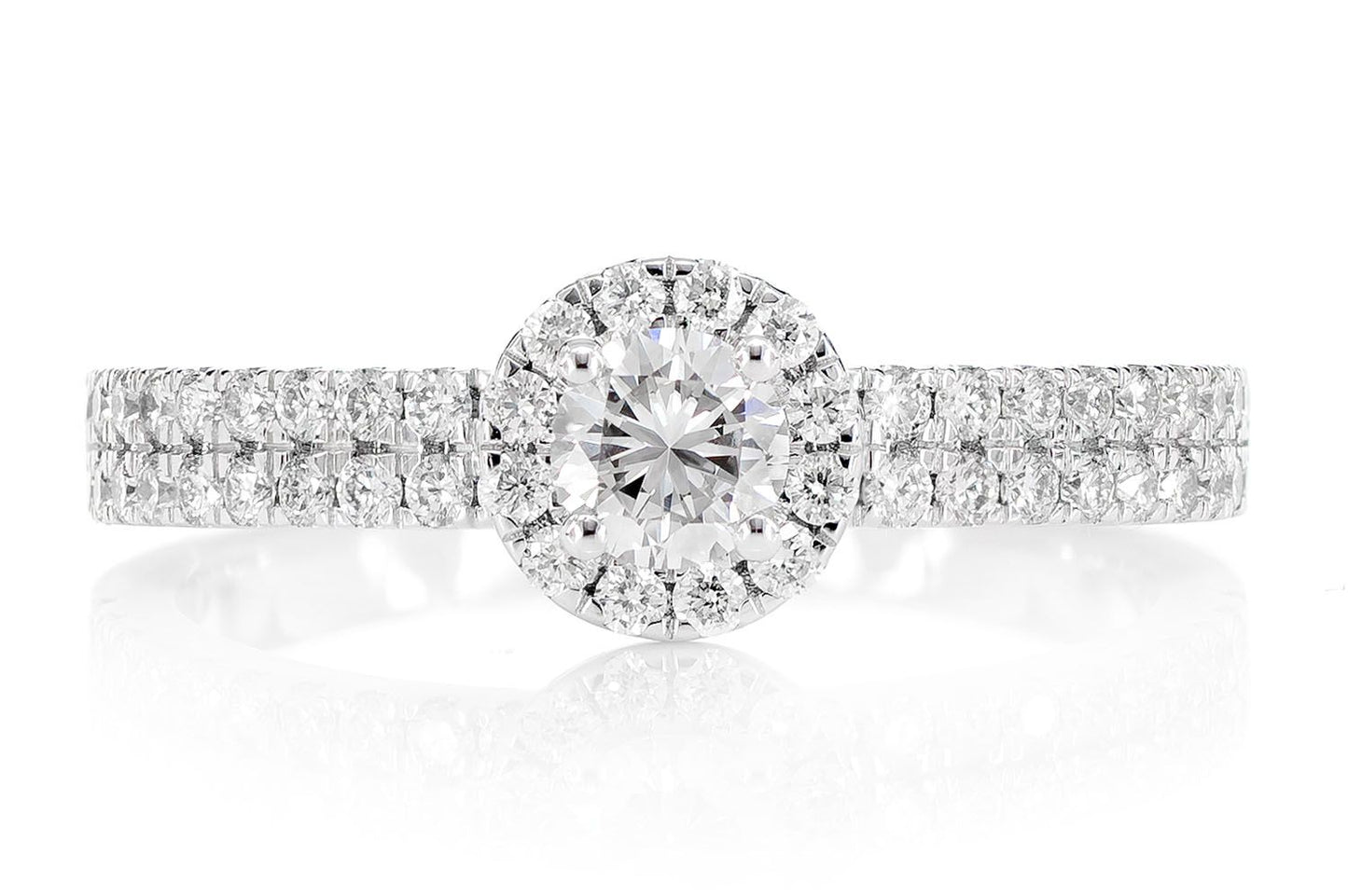 TWO ROW HALO DIAMOND ENGAGEMENT RING 14K SOLID GOLD - 0.66CTW