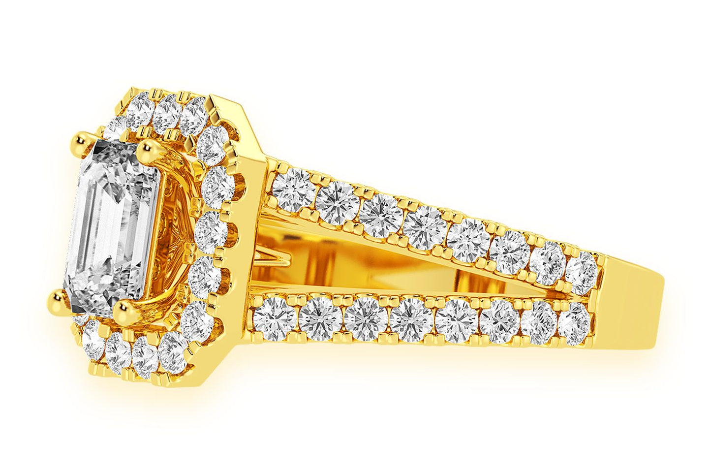SPHINX - 0.75CT EMERALD CUT SOLITAIRE - HALO SPLIT SHANK - DIAMOND ENGAGEMENT RING