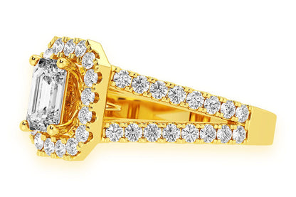 SPHINX - 0.75CT EMERALD CUT SOLITAIRE - HALO SPLIT SHANK - DIAMOND ENGAGEMENT RING