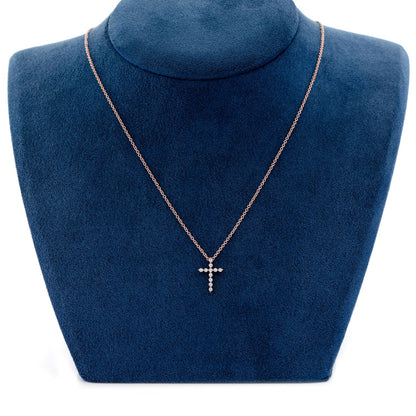 CROSS DIAMOND PENDANT NECKLACE ATTACHED 14K SOLID GOLD .15CTW