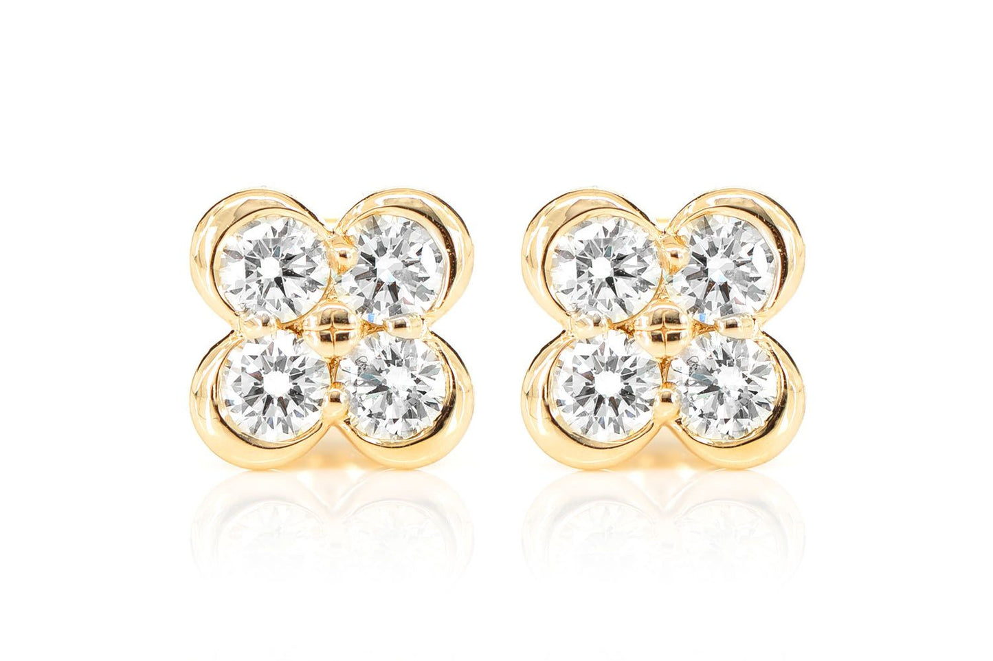 DIAMOND CLOVER STUD EARRINGS 14K SOLID GOLD 0.95CTW