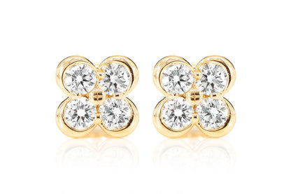 DIAMOND CLOVER STUD EARRINGS 14K SOLID GOLD 0.95CTW