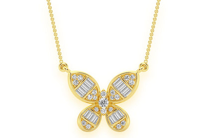 BUTTERFLY BAGUETTE DIAMOND NECKLACE CONNECTED 14K SOLID GOLD 0.33CTW