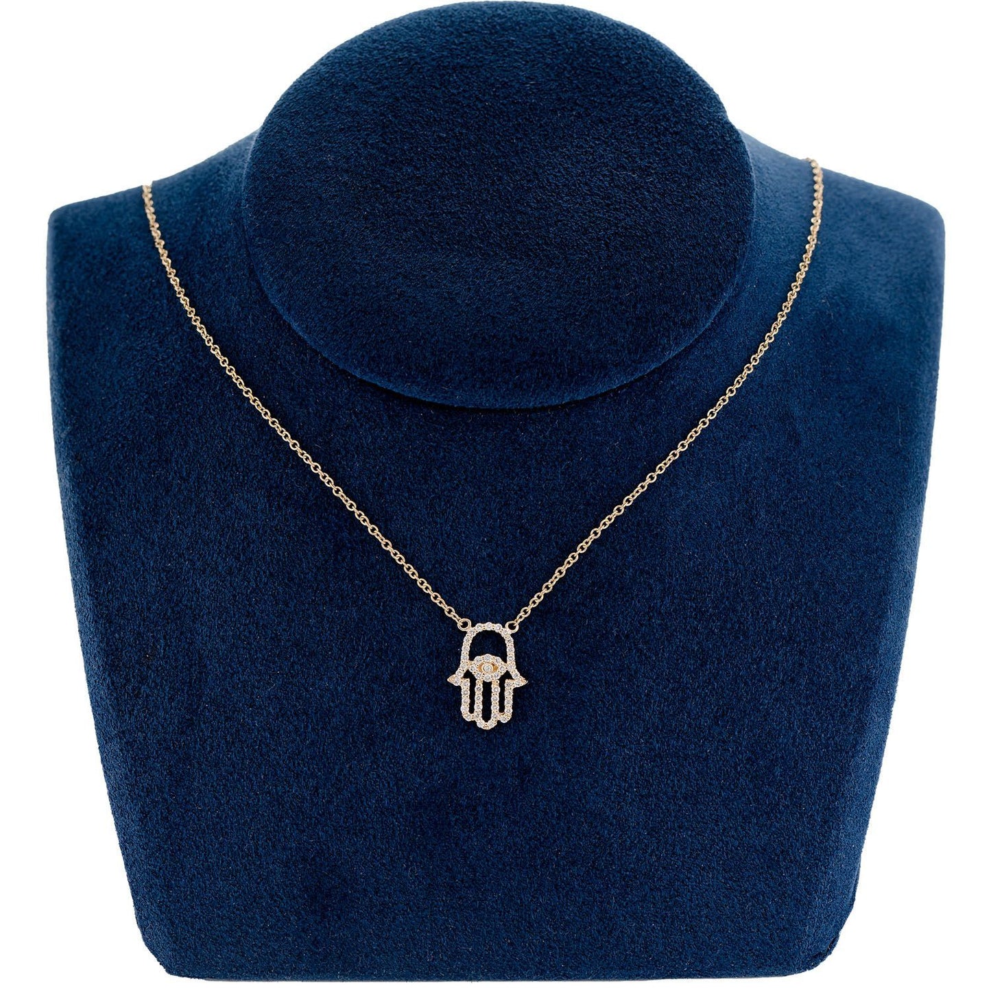 DIAMOND HAMSA NECKLACE ATTACHED PENDANT 14K SOLID GOLD 0.22CTW