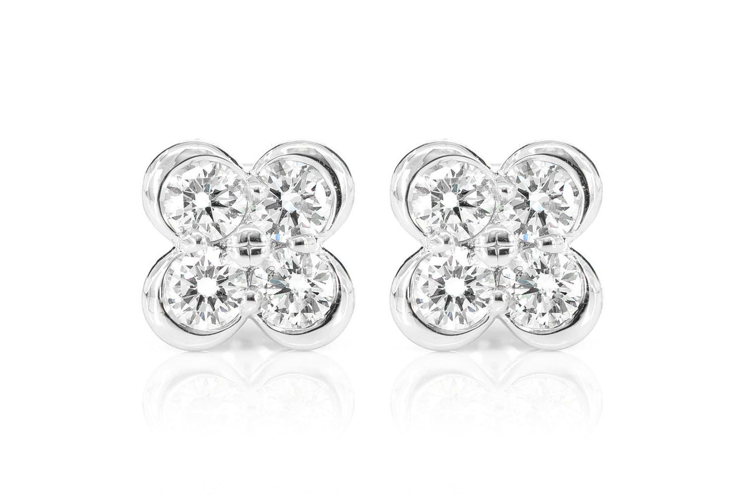 DIAMOND CLOVER STUD EARRINGS 14K SOLID GOLD 0.95CTW