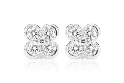 DIAMOND CLOVER STUD EARRINGS 14K SOLID GOLD 0.95CTW