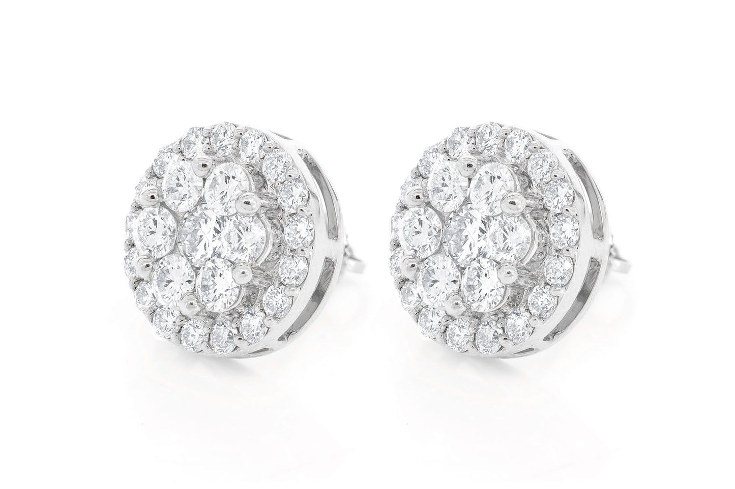 CERCEI CU DIAMANTE HALO FLOWER, AUR MASIV DE 14K, 4.00CT