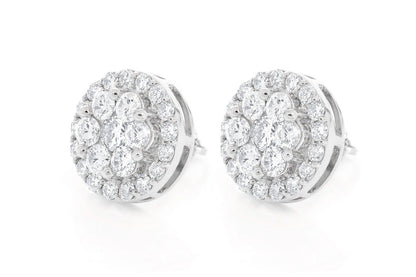 CERCEI CU DIAMANTE HALO FLOWER, AUR MASIV DE 14K, 4.00CT