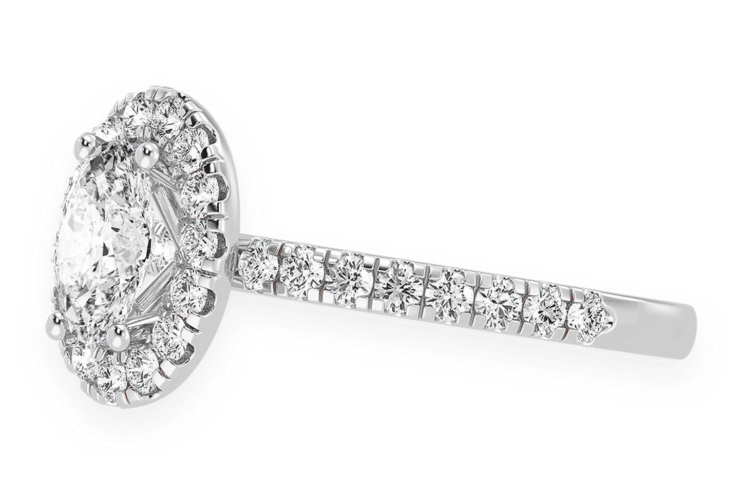 THAV - 0.75CT OVAL SOLITAIRE - SCALLOP HALO ONE ROW - DIAMOND ENGAGEMENT RING