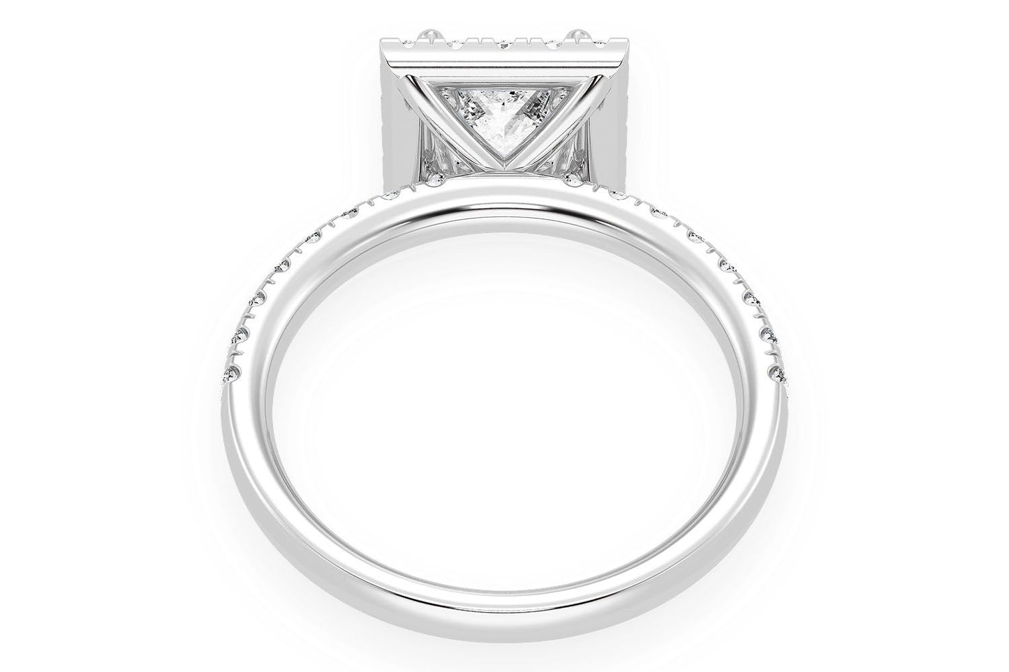 THAV - .75CT PRINCESS CUT - SCALLOP HALO ONE ROW- DIAMOND ENGAGEMENT RING