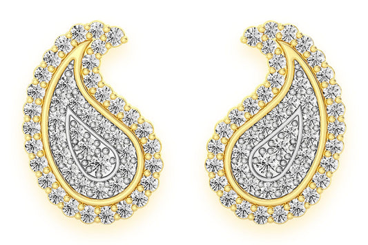 CERCEI CU DIAMANTE PAISLEY, AUR MASIV DE 14K, 0.35CT