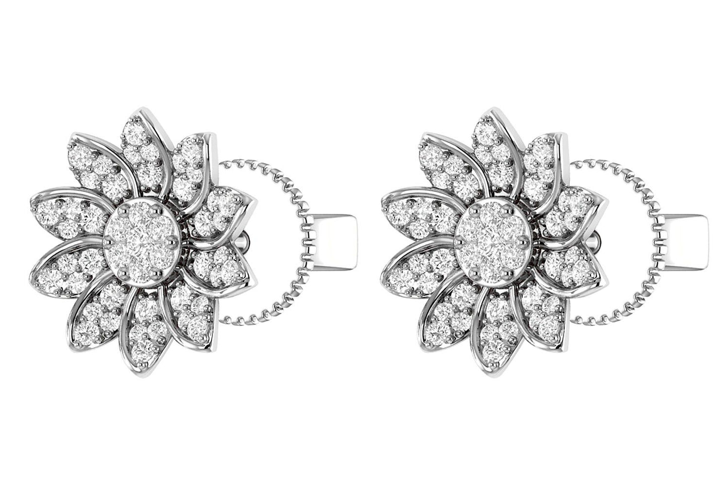 SUNFLOWER DIAMOND STUD EARRINGS 14K SOLID GOLD 0.30CTW