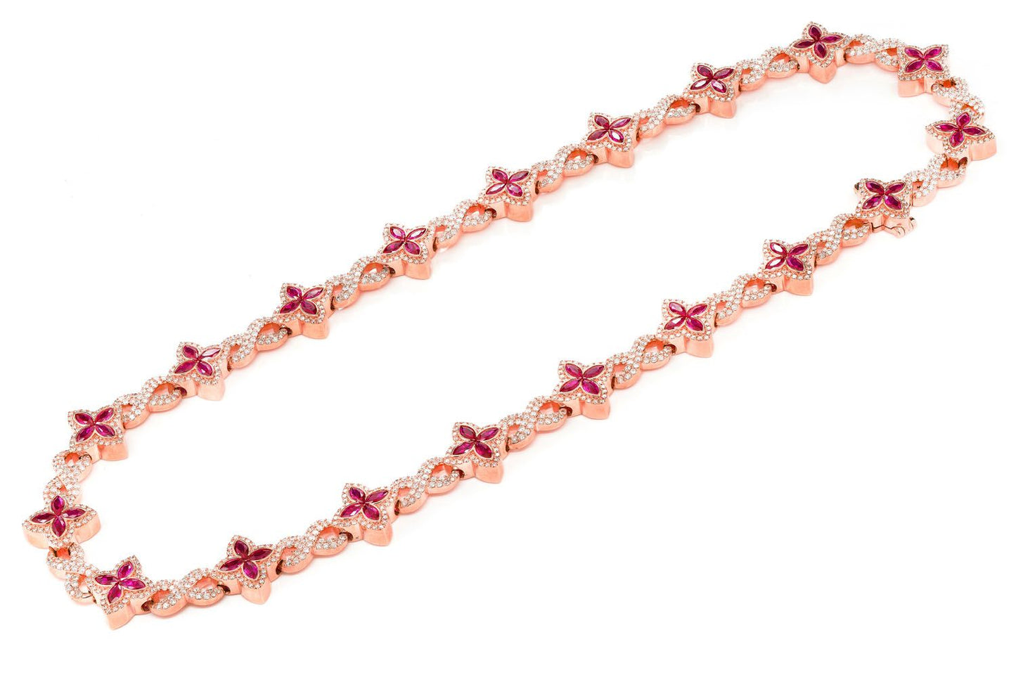 RUBY DIAMOND MARQUISE FLOWER INFINITY LINK NECKLACE SOLID GOLD 33.75CTW