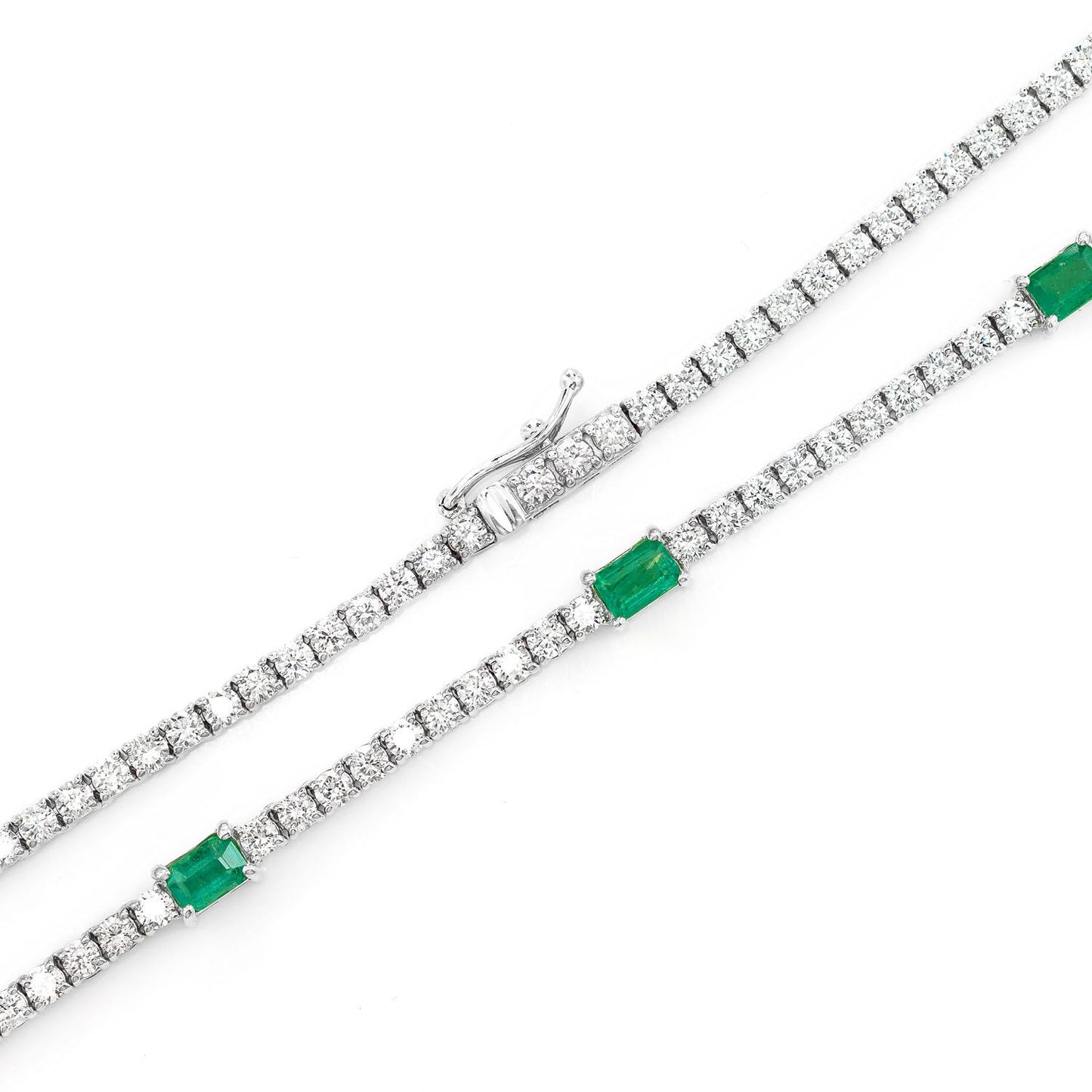 DIAMOND TENNIS NECKLACE WITH EMERALD GEMSTONES 14K SOLID GOLD 5.90CTW
