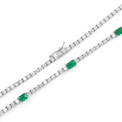 DIAMOND TENNIS NECKLACE WITH EMERALD GEMSTONES 14K SOLID GOLD 5.90CTW