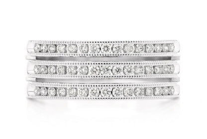 THREE ROW SPLIT CHANNEL DIAMOND BAND 14K SOLID GOLD 0.50CTW