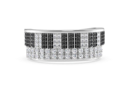 PIANO BLACK & WHITE DIAMOND RING 14K SOLID GOLD 0.75CTW