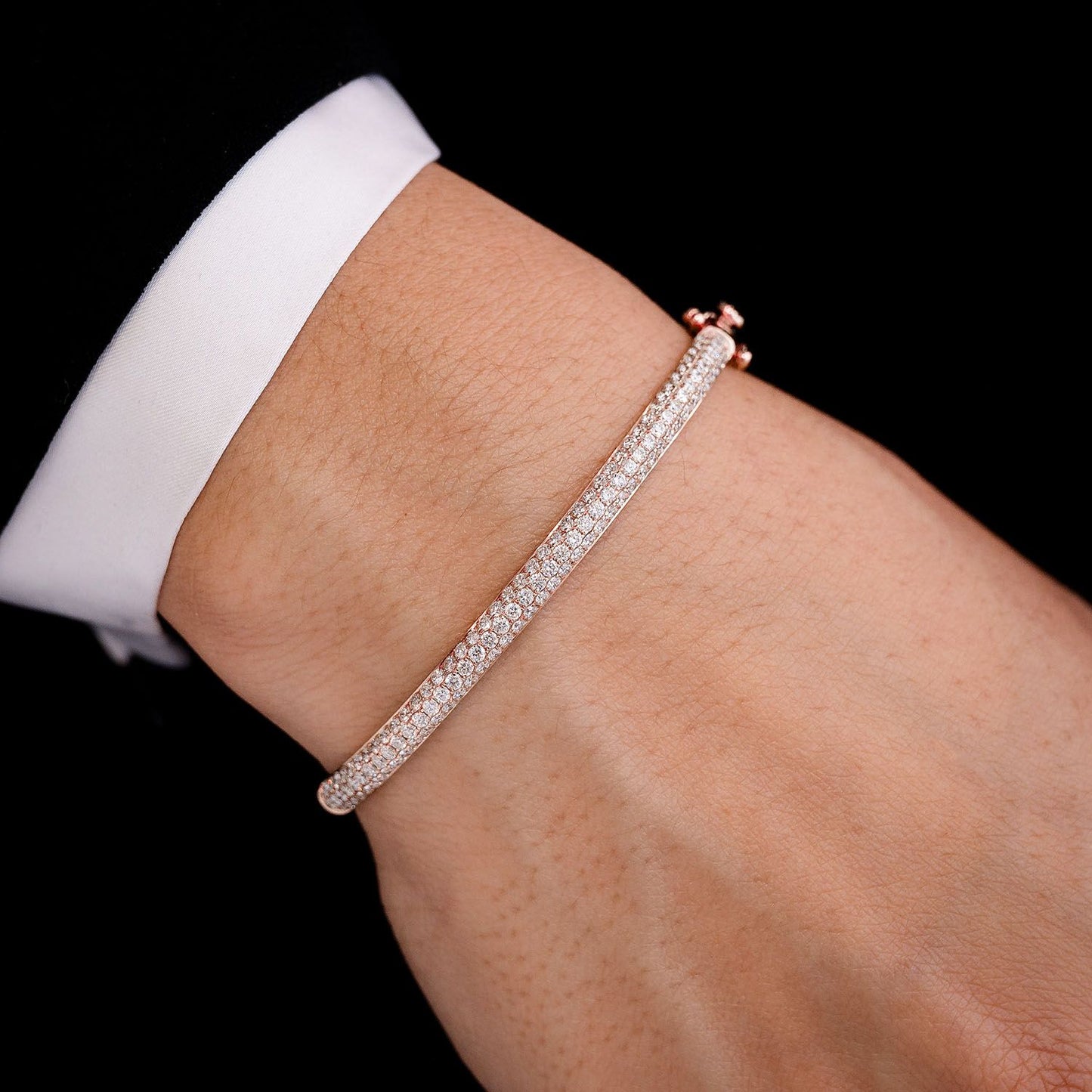 3 ROW BUBBLY DIAMOND BANGLE BRACELET 2.00CTW 14K SOLID GOLD