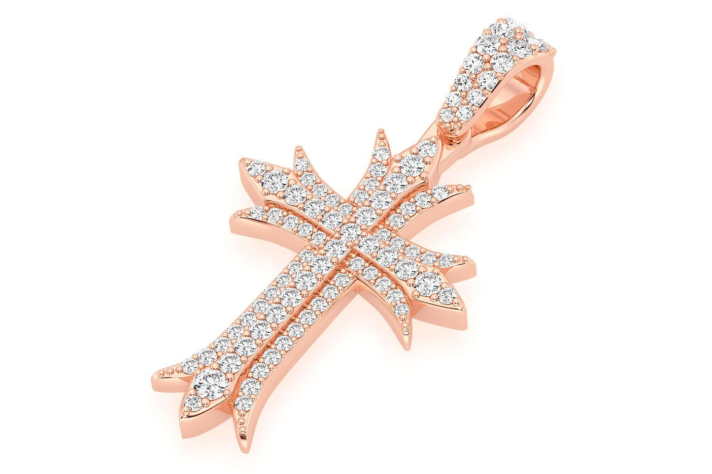 DECO THREE ROW CROSS DIAMOND PENDANT 14K SOLID GOLD 0.65CTW