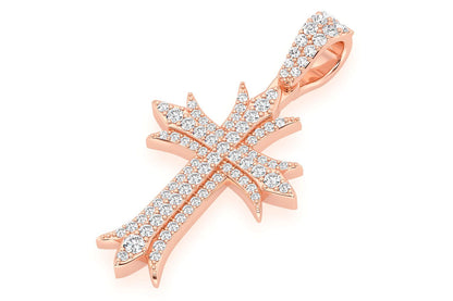 DECO THREE ROW CROSS DIAMOND PENDANT 14K SOLID GOLD 0.65CTW