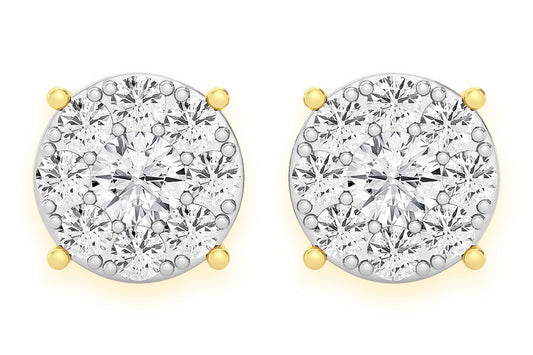 1.50CTW MOSAIC STUD DIAMOND EARRINGS 14K SOLID GOLD