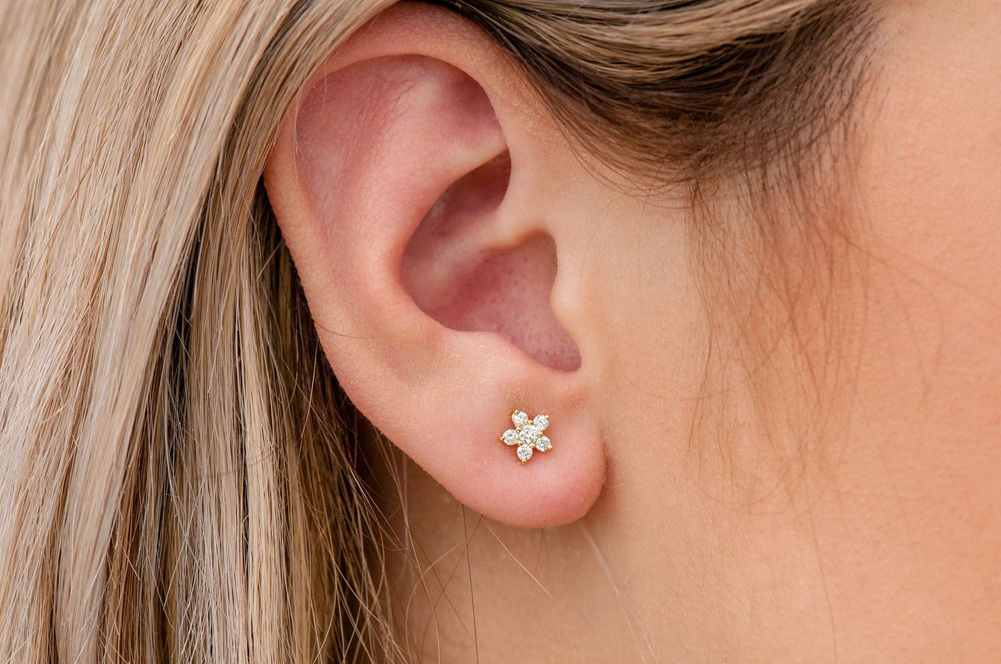 MINI 5 POINT STAR STUD DIAMOND EARRINGS 14K SOLID GOLD 0.10CTW