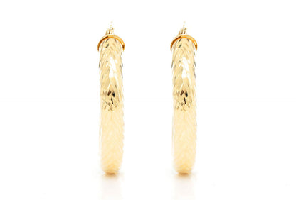 4MM DIAMOND-CUT HOOP EARRINGS 14K SOLID GOLD SMALL