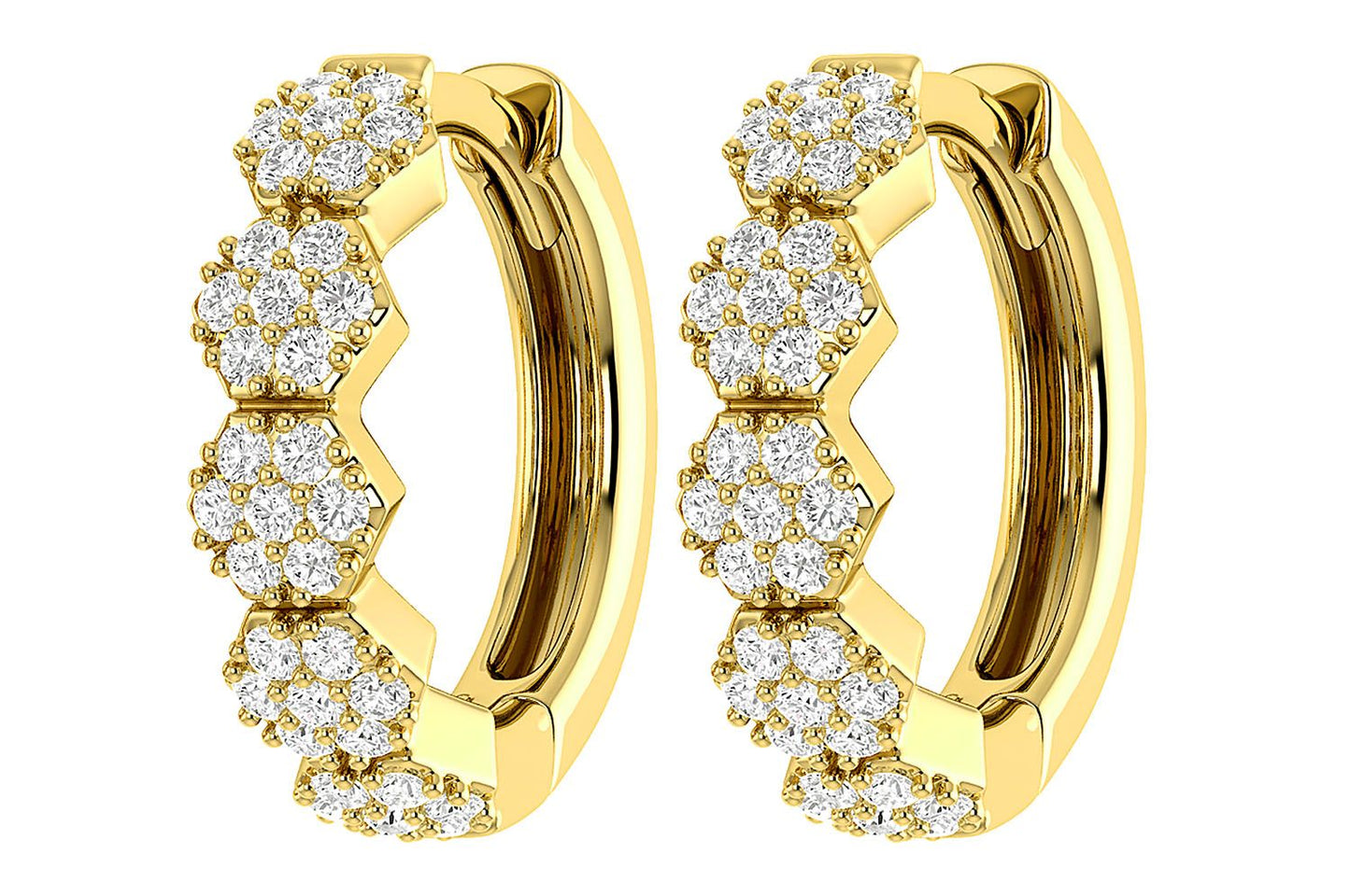 HEXAGON DIAMOND HOOP EARRINGS 14K SOLID GOLD 0.30CTW