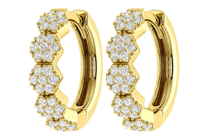 HEXAGON DIAMOND HOOP EARRINGS 14K SOLID GOLD 0.30CTW