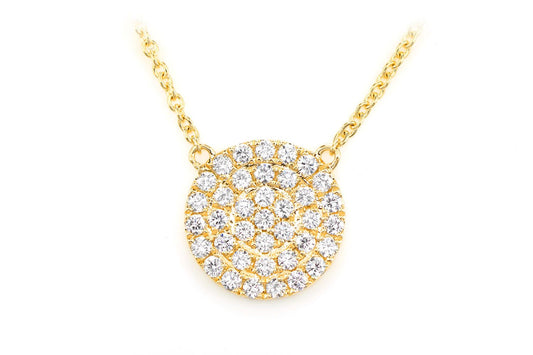 PANDANT ROTUND CU HALO DUBLU, CU CLUSTER, COLIER ATAȘAT, AUR MASIV DE 14K, 0.40CT