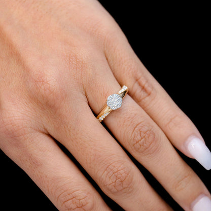 0.50CTW ROUND CLUSTER TAPERED SPLIT SHANK DIAMOND ENGAGEMENT RING 14K SOLID GOLD