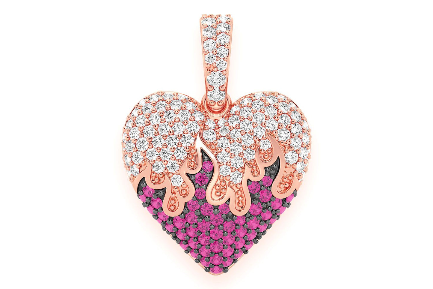HEART ON FIRE RUBY & DIAMOND PENDANT 14K SOLID GOLD 0.75CTW