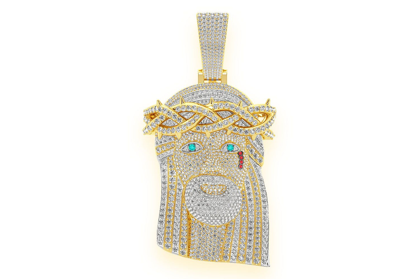 JESUS DIAMOND PENDANT 14K SOLID GOLD 35.65CTW