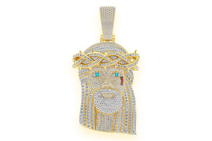 JESUS DIAMOND PENDANT 14K SOLID GOLD 35.65CTW