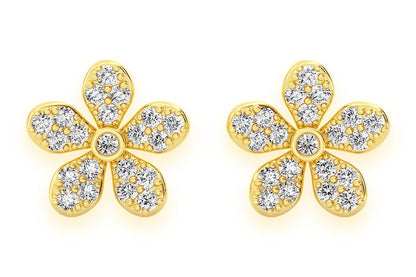 FLOWER STUD DIAMOND EARRINGS 14K SOLID GOLD 0.35CTW