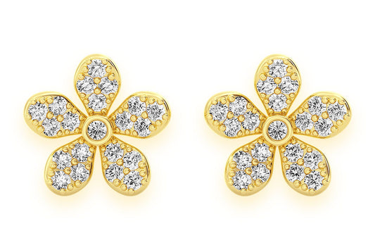 FLOWER STUD DIAMOND EARRINGS 14K SOLID GOLD 0.35CTW