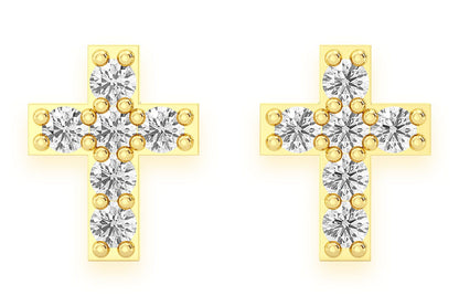 CROSS STUD DIAMOND EARRINGS 14K SOLID GOLD 0.10CTW