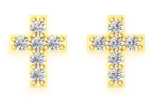 CROSS STUD DIAMOND EARRINGS 14K SOLID GOLD 0.10CTW