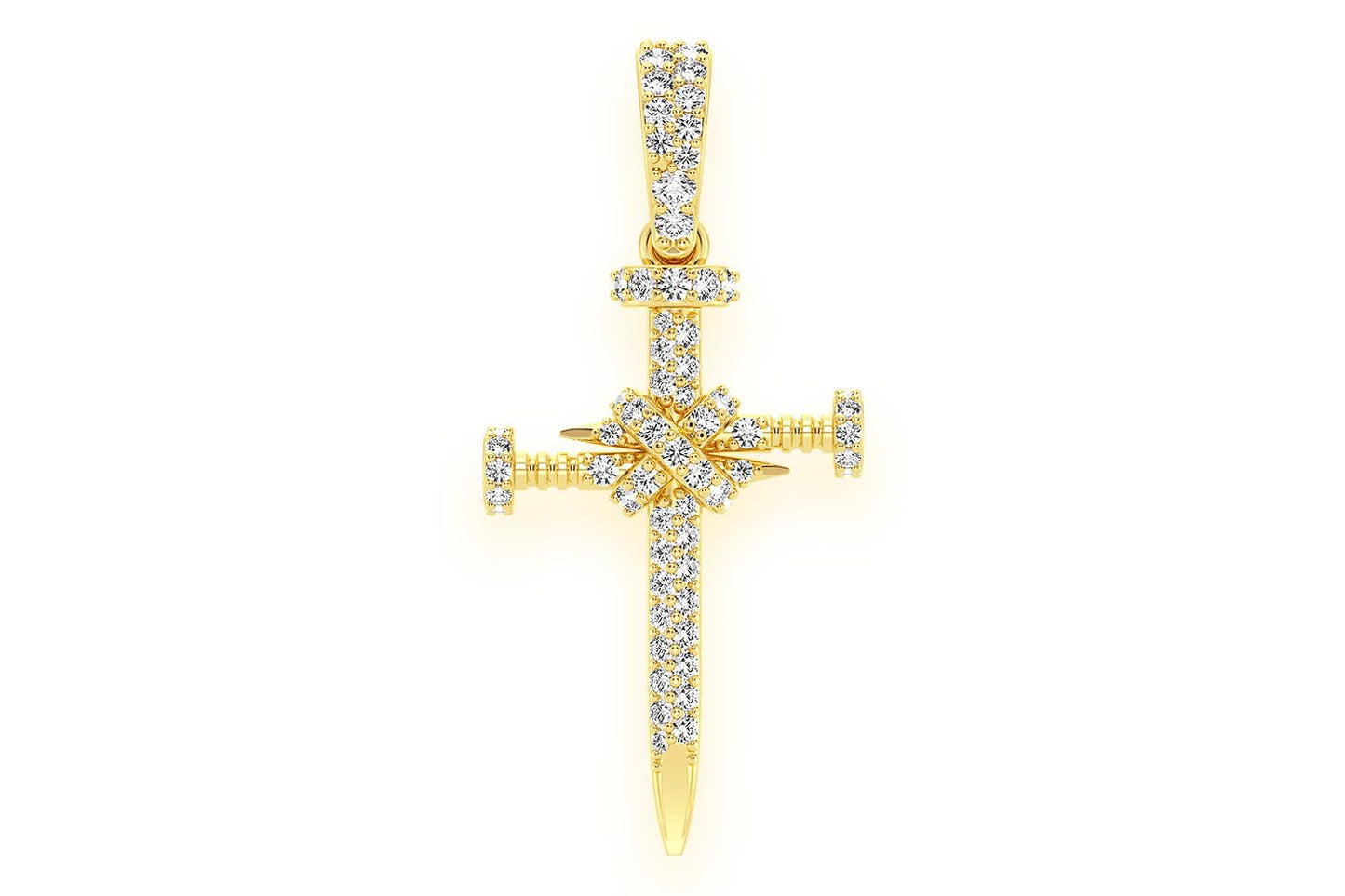 PANDANT CU DIAMANT ȘI CRUCE DE UNGHII, AUR MASIV DE 14K, 0.50CT
