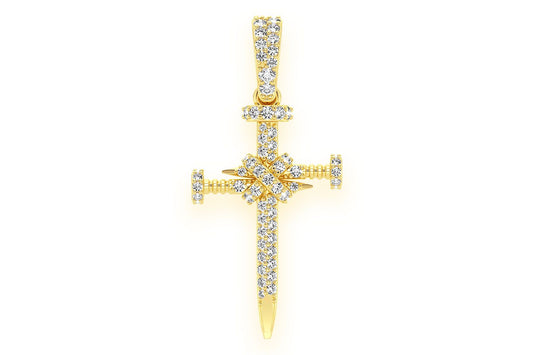 NAIL CROSS DIAMOND PENDANT 14K SOLID GOLD 0.50CTW