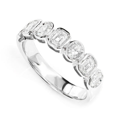 OVAL AND BAGUETTE BEZEL DIAMOND BAND RING 14K SOLID GOLD 0.80CTW