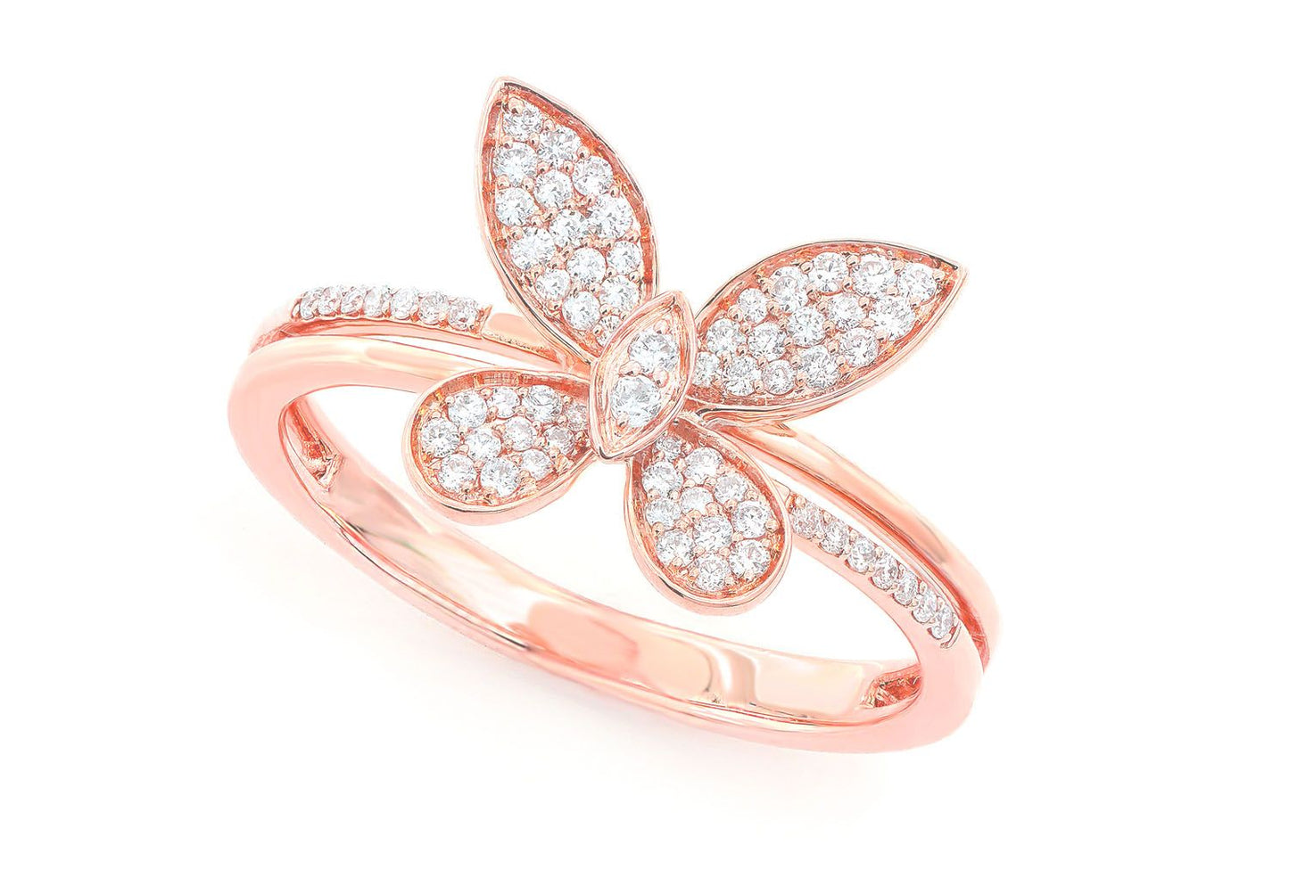 INEL MODĂ CU DIAMANTE CU ARIPI DE FLUTURE, AUR MASIV DE 14K, 0.30CTW